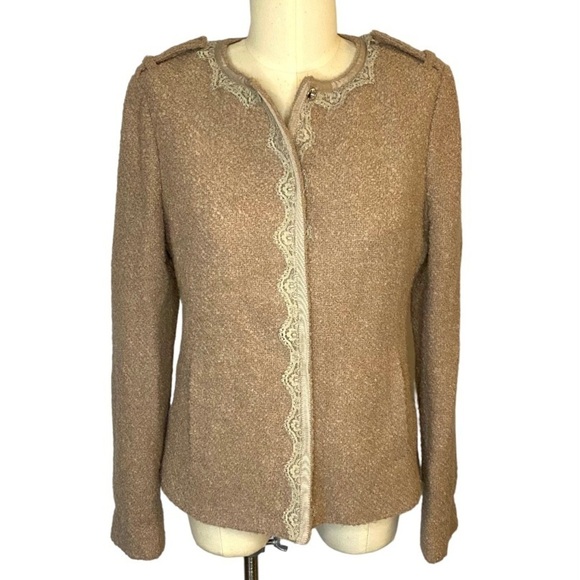 Banana Republic Jackets & Blazers - Banana Republic Pink Mauve Boucle Wool Lace Trim Snap Front Blazer Jacket 8 M